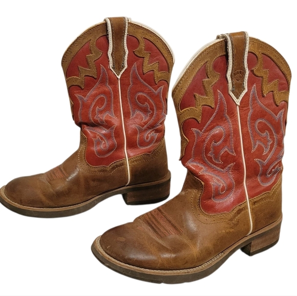 Ariat Women's Leather Western Boots Size 8 B Brown And Red Cowboy Rodeo 10010198 - Picture 1 of 9